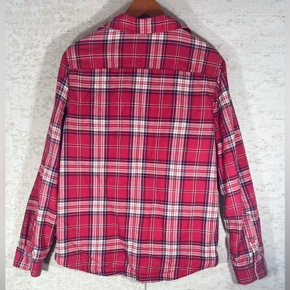 L.L. Bean Shacket Red/White Plaid Fleece Lined Shirt Jacket Size Medium - Picture 9 of 10
